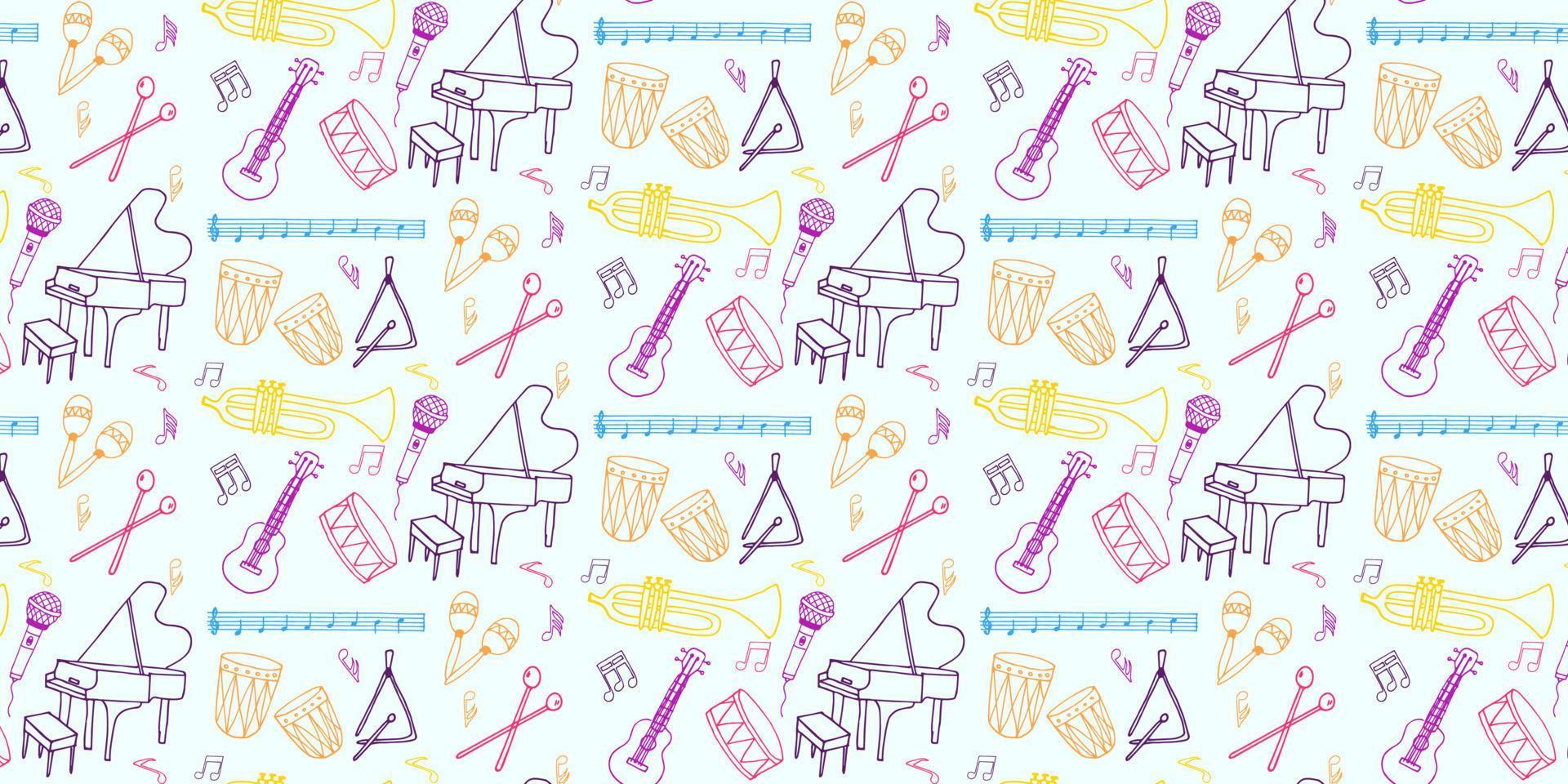 instrumentos musicales vector patrón dibujado a mano