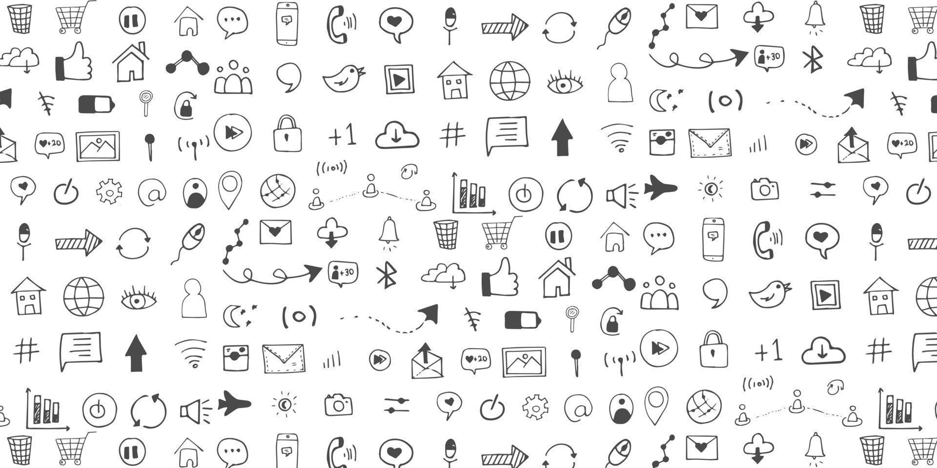 Social Media Icon Vector Hand Drawn Pattern