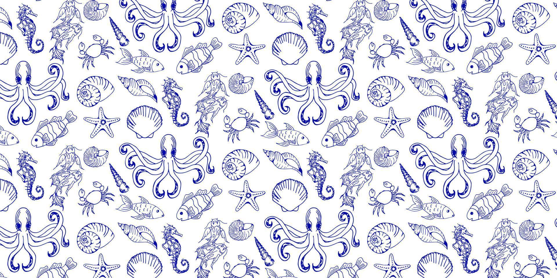 Cartoon Underwater Vector Hand Drawn Pattern