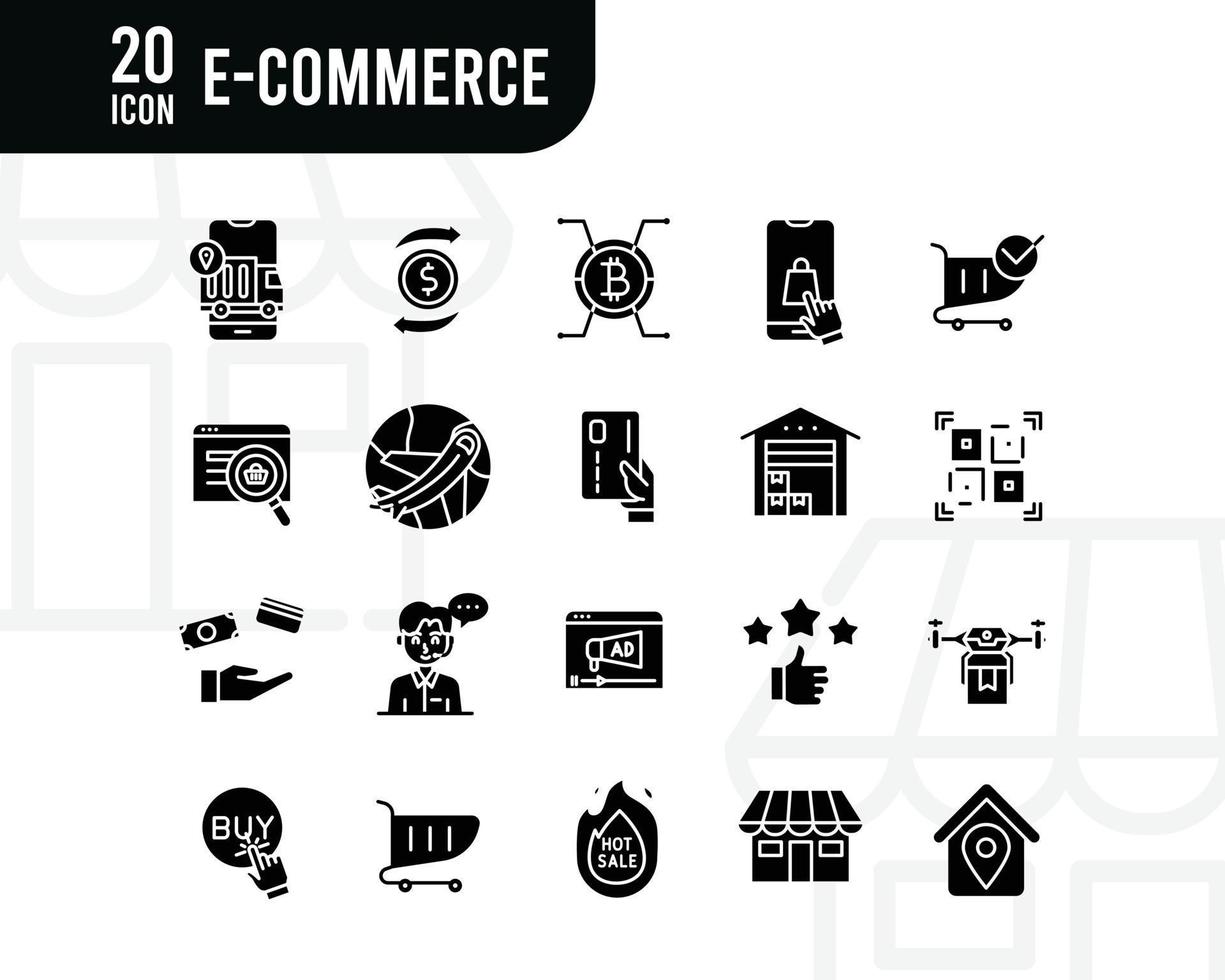 E-Commerce elements - Glyph web icon set. Glyph collection. Simple vector illustration.
