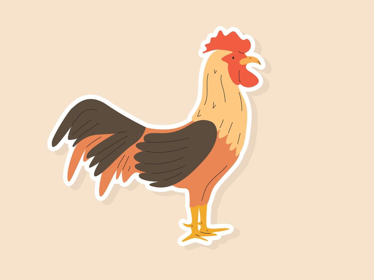 personaje de gallo estilo pegatina dibujado a mano vector