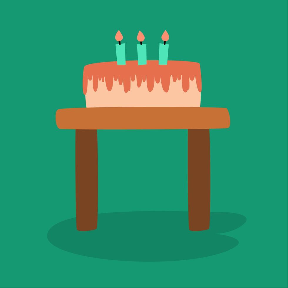 birthday cake with candles on wooden table flat vectors element for party and celebration, invitation card decoration