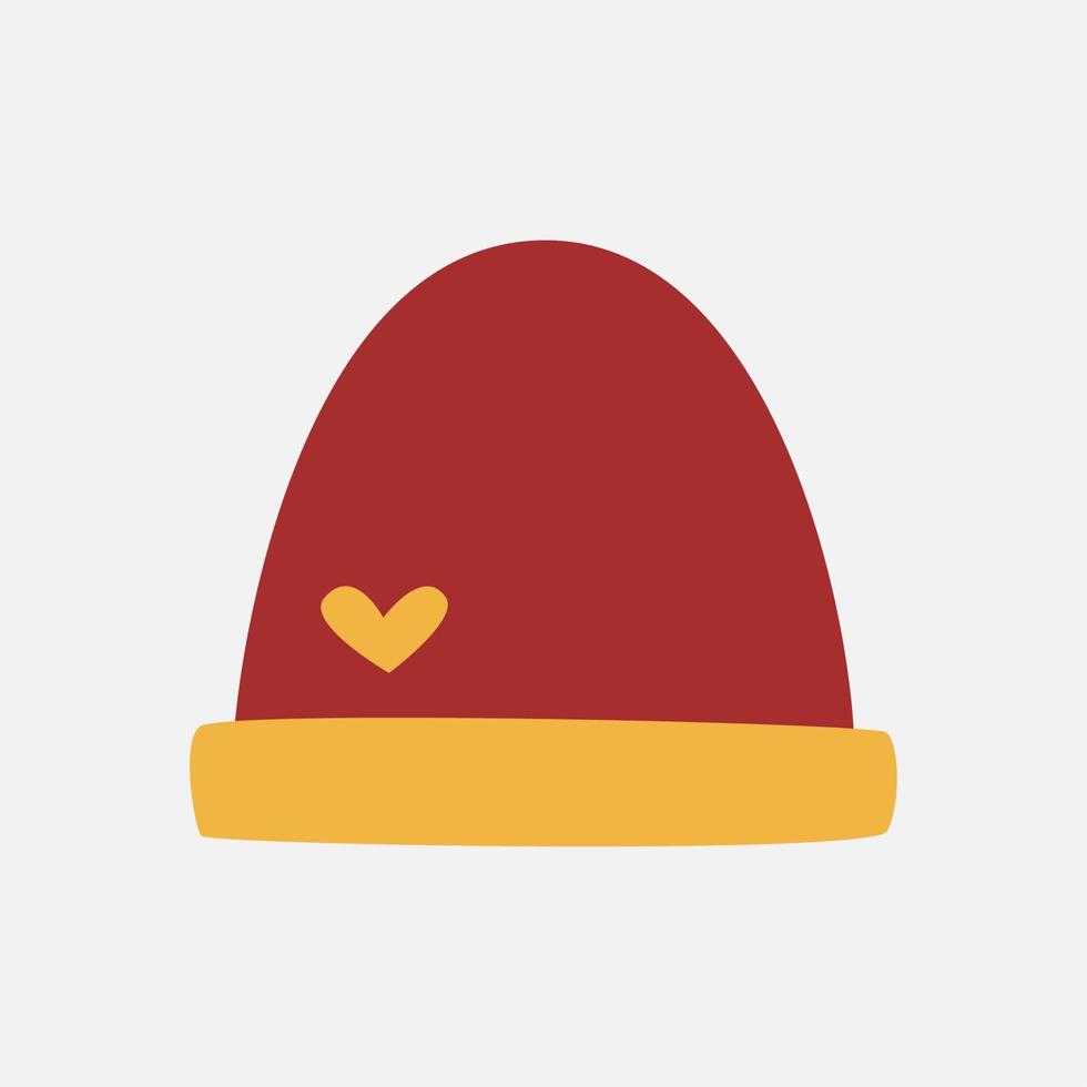 beanie with heart for winter season themed design elements or resources. cute stylized flat vector illustration beanie hat in warm red color