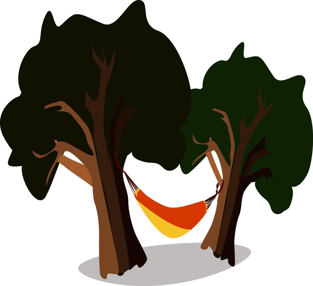 Hammock with trees, illustration, vector on white background.