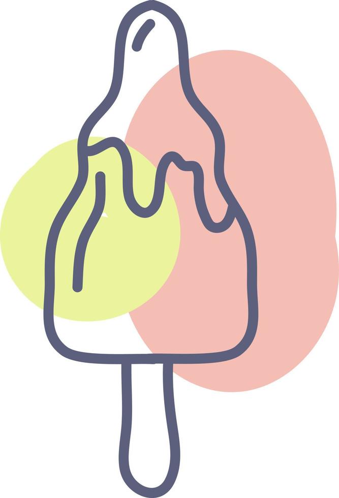 Melted ice cream on stick, illustration, vector on a white background.