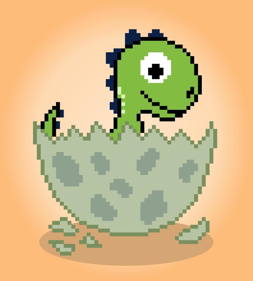 Huevos de eclosión de dinosaurio de 8 bits. ilustraciones vectoriales de dinosaurios en huevos vector