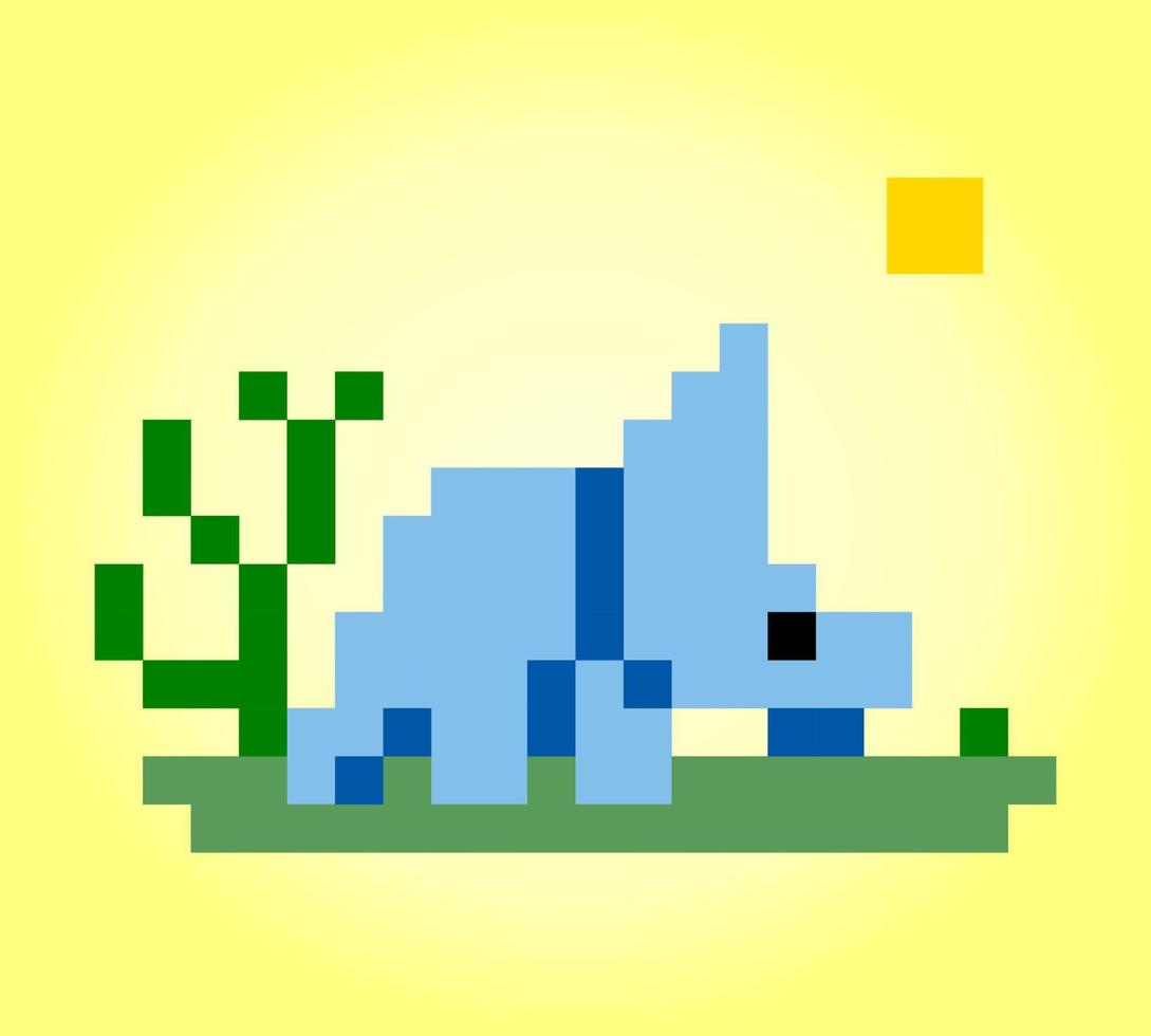 8 bit dinosaur pixels. Animals in vector illustrations for Cross Stitch patterns.