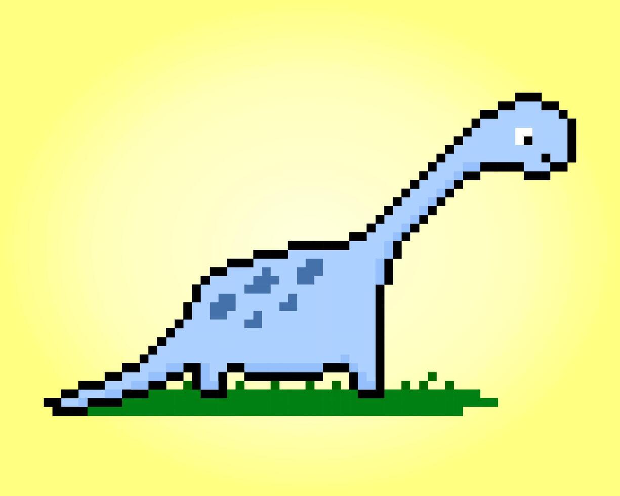 8 bit dinosaur pixels. Animals in vector illustrations for Cross Stitch patterns.