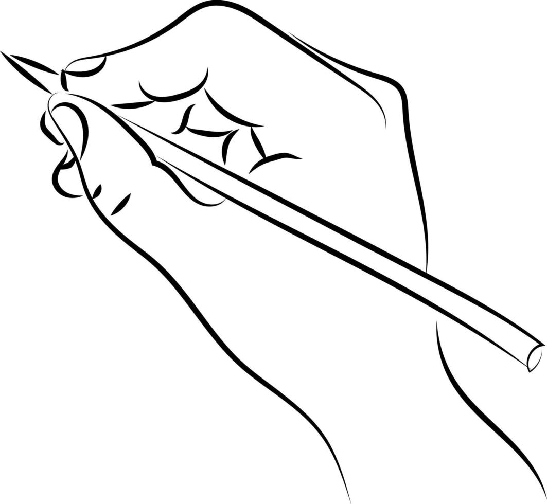 Hand holding a pencil, illustration, vector on white background.