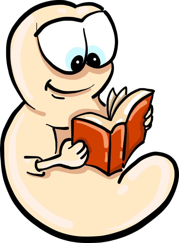 Worm reading book, illustration, vector on white background