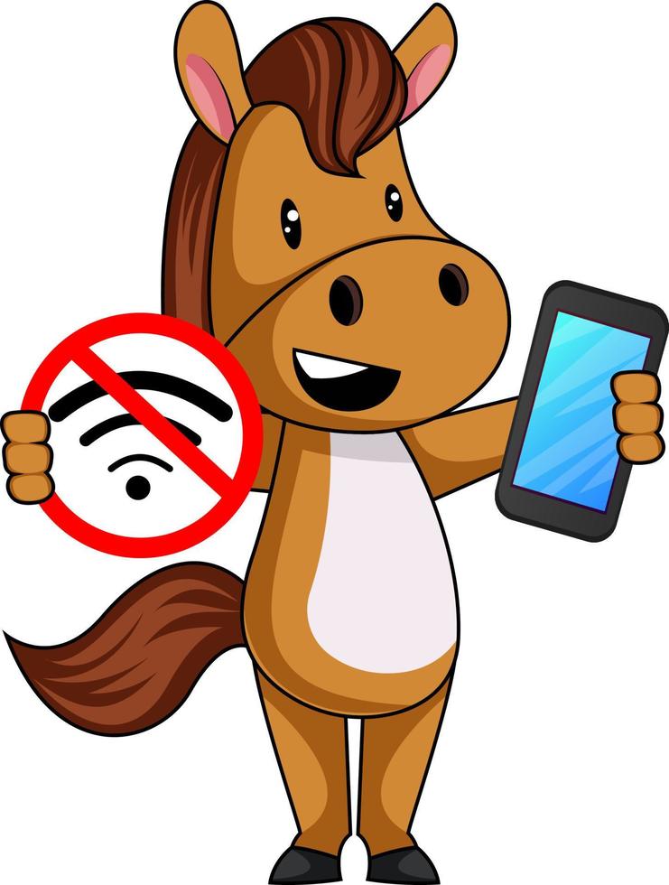 Horse with no wifi, illustration, vector on white background.