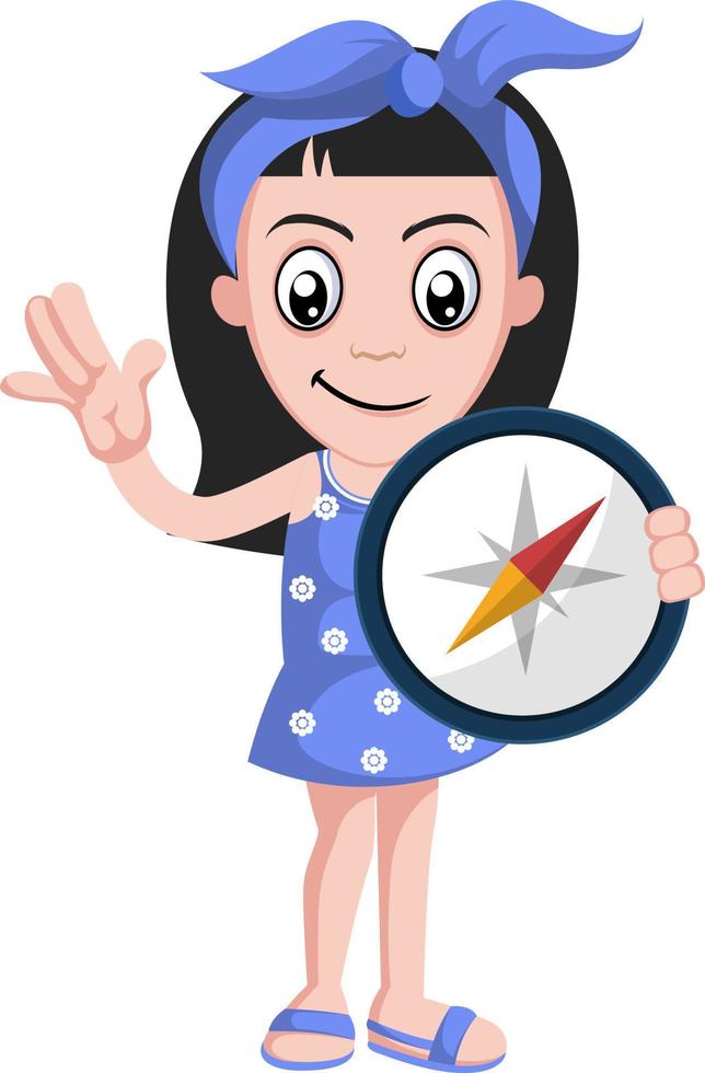 Girl with compas, illustration, vector on white background.