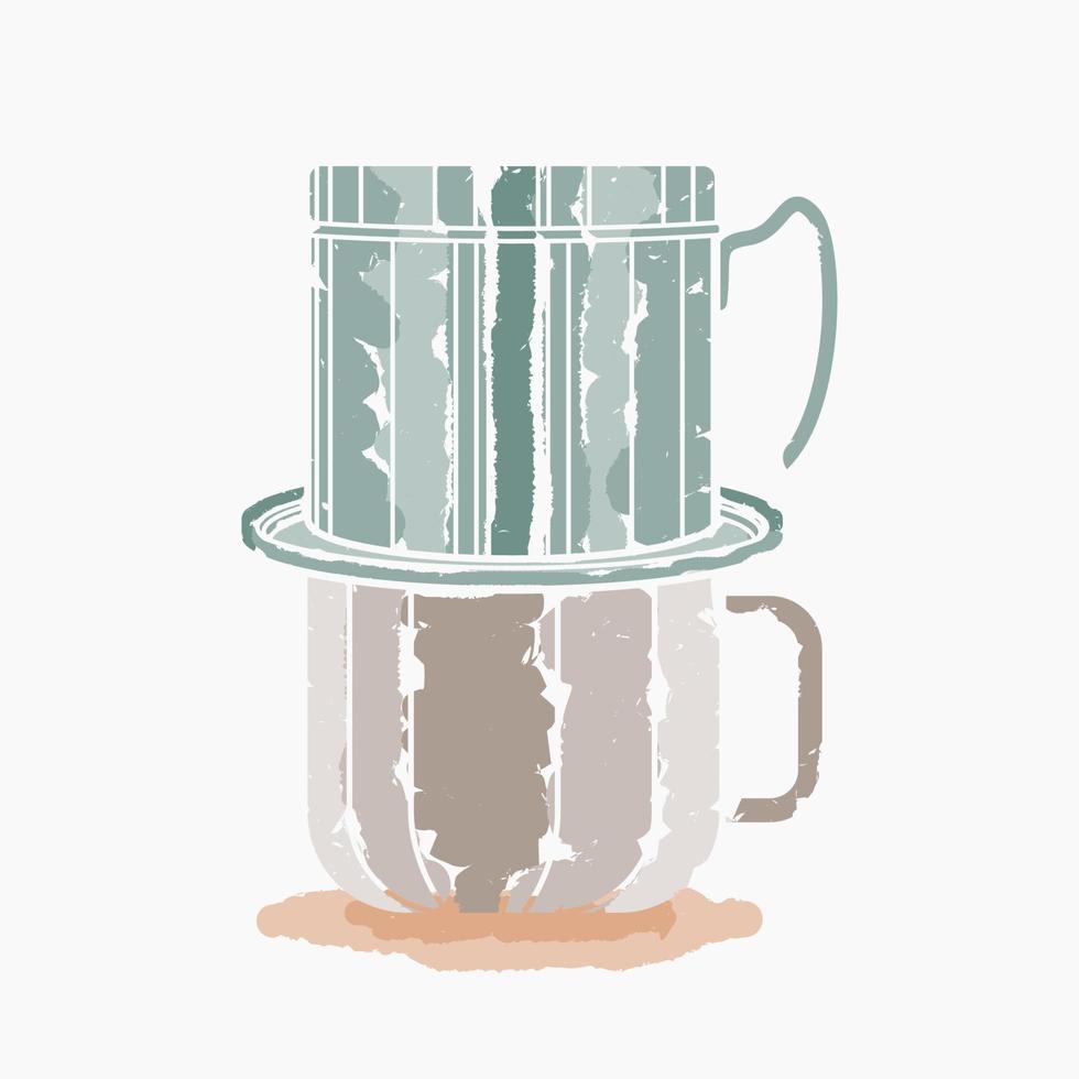 Editable Isolated Brush Strokes Style Vietnam Drip Coffee Brewing Into a Mug Vector Illustration for Artwork Element of Cafe With Vietnamese Culture and Tradition Related Design