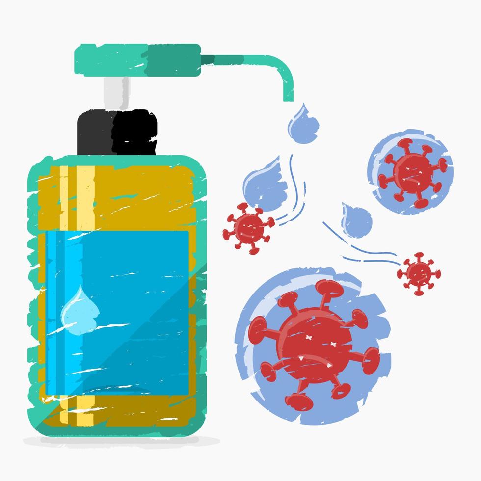 Editable Isolated Vector Illustration of Hand Sanitizer Works Against Coronavirus in Brush Strokes Style for Artwork Element of Healthcare and Medical Related Design