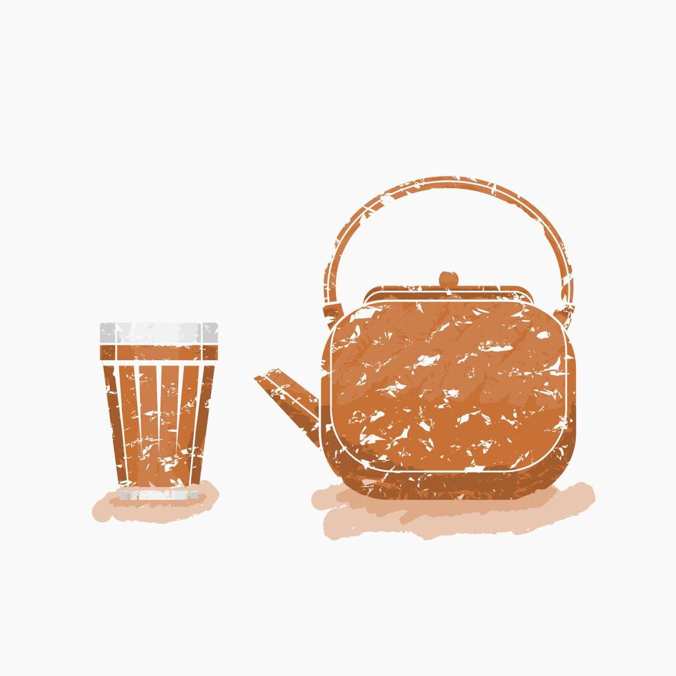 Editable Isolated Side View Masala Chai Tea in A Glass Mug and Kettle Vector Illustration in Brush Strokes Style for Artwork Element of Beverages With South Asian Culture and Tradition Design