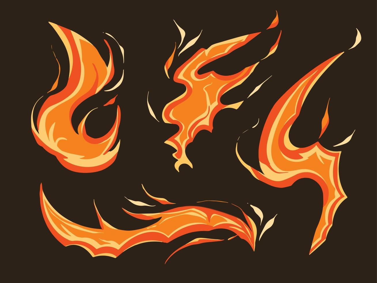 Set collection of fire flames burning hot graphic resources element decoration vector illustration. Cartoon flat art style decor of natural hot element