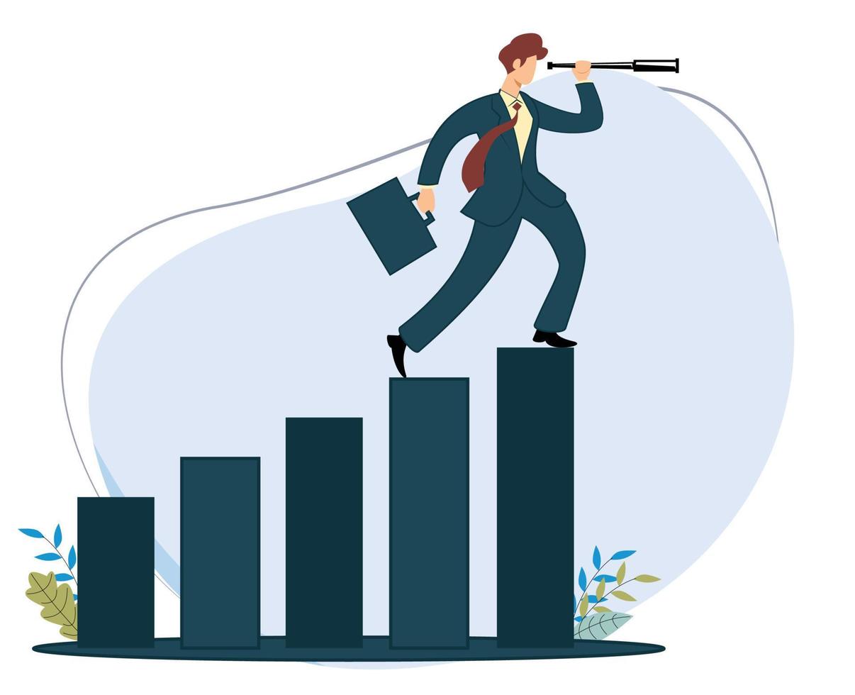 businessman using telescope on graph chart. flat design vector