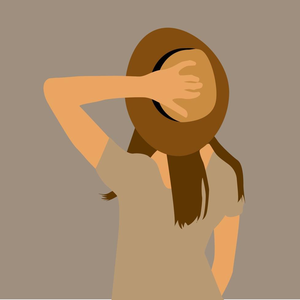 Girl holding hat, illustration, vector on white background.