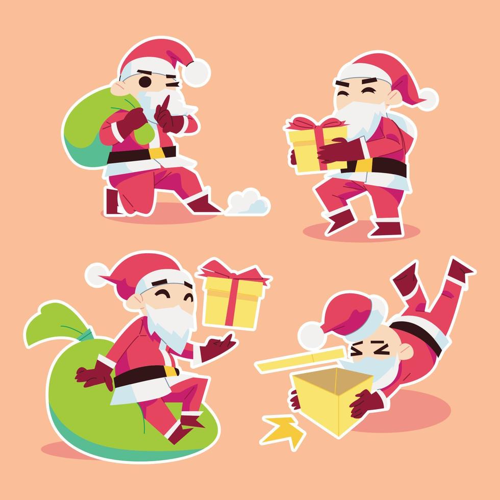 Santa Claus is giving out gifts in flat design style vector