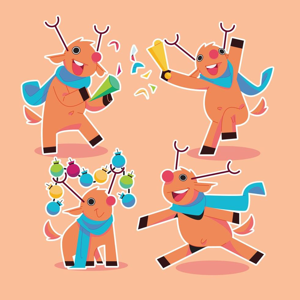 Santa Claus reindeer having fun decorating in flat design vector