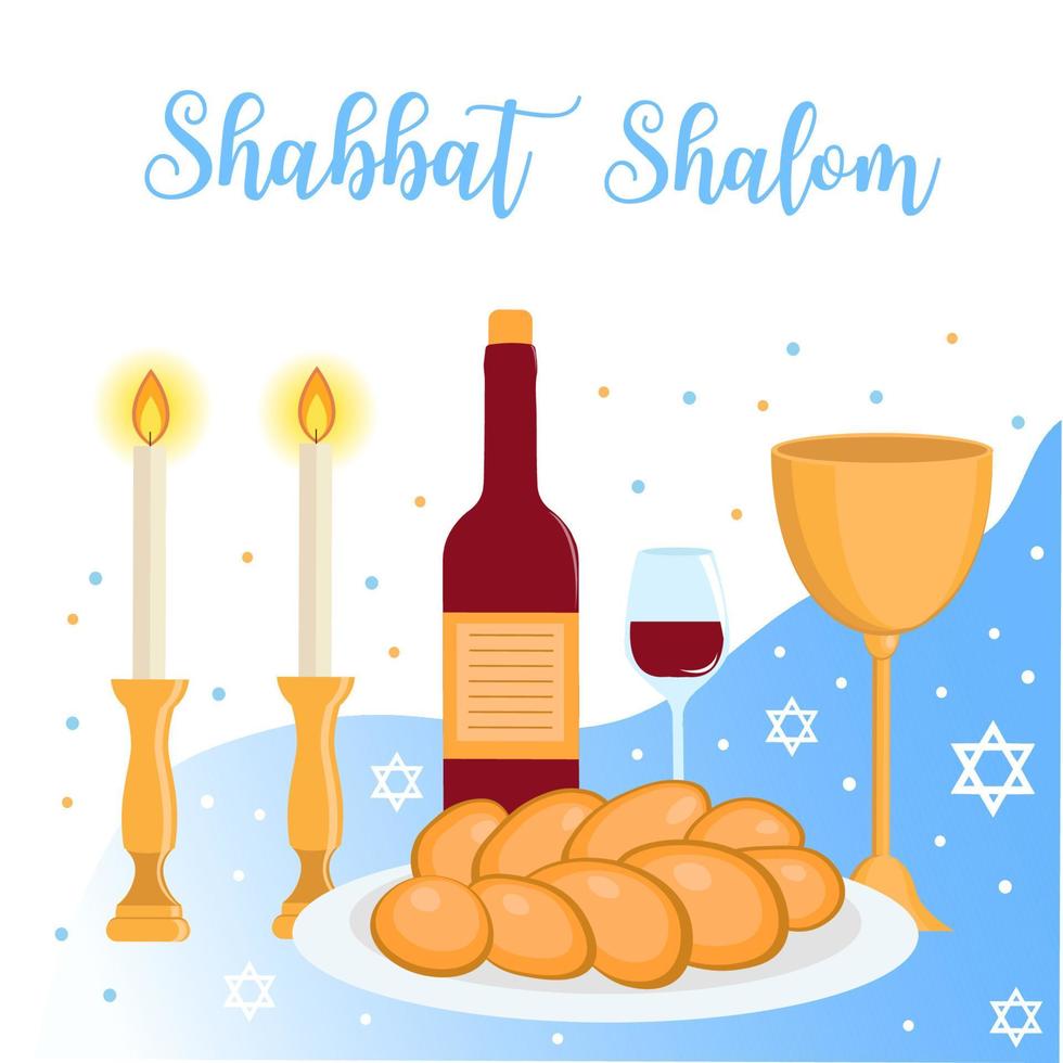 Shabbat Shalom greeting card, jewish symbols set. Judaism concept. Isolated on white background vector