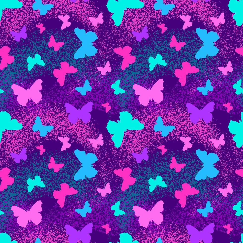 seamless pattern with cute neon flying butterflies. vector repeating background