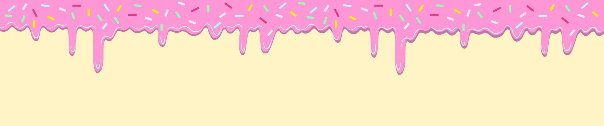 sweet cute pink melting donut glaze with colorful sprinkles vector illustration