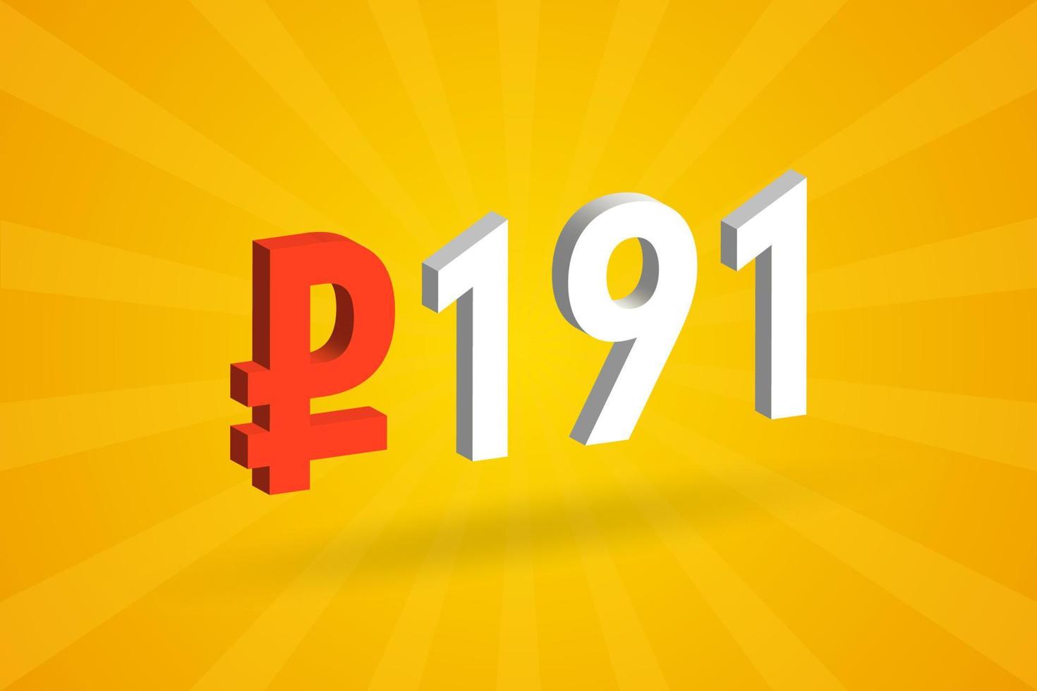 191 Ruble 3D symbol bold text vector image. 3D 191 Russian Ruble currency sign vector illustration