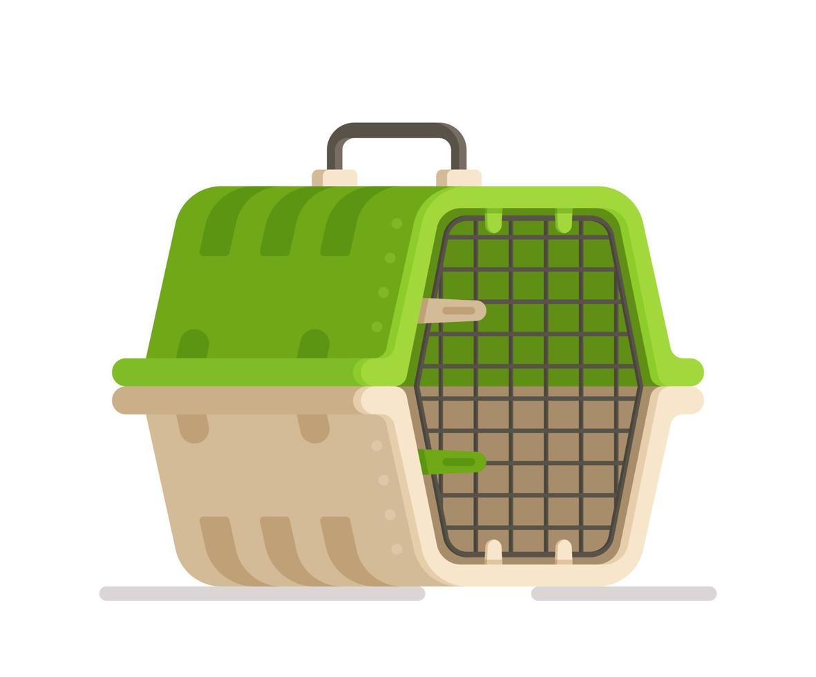ilustración vectorial de una celda verde y blanca aislada en un fondo blanco. Jaula para el transporte de perros, gatos y otras mascotas. vector