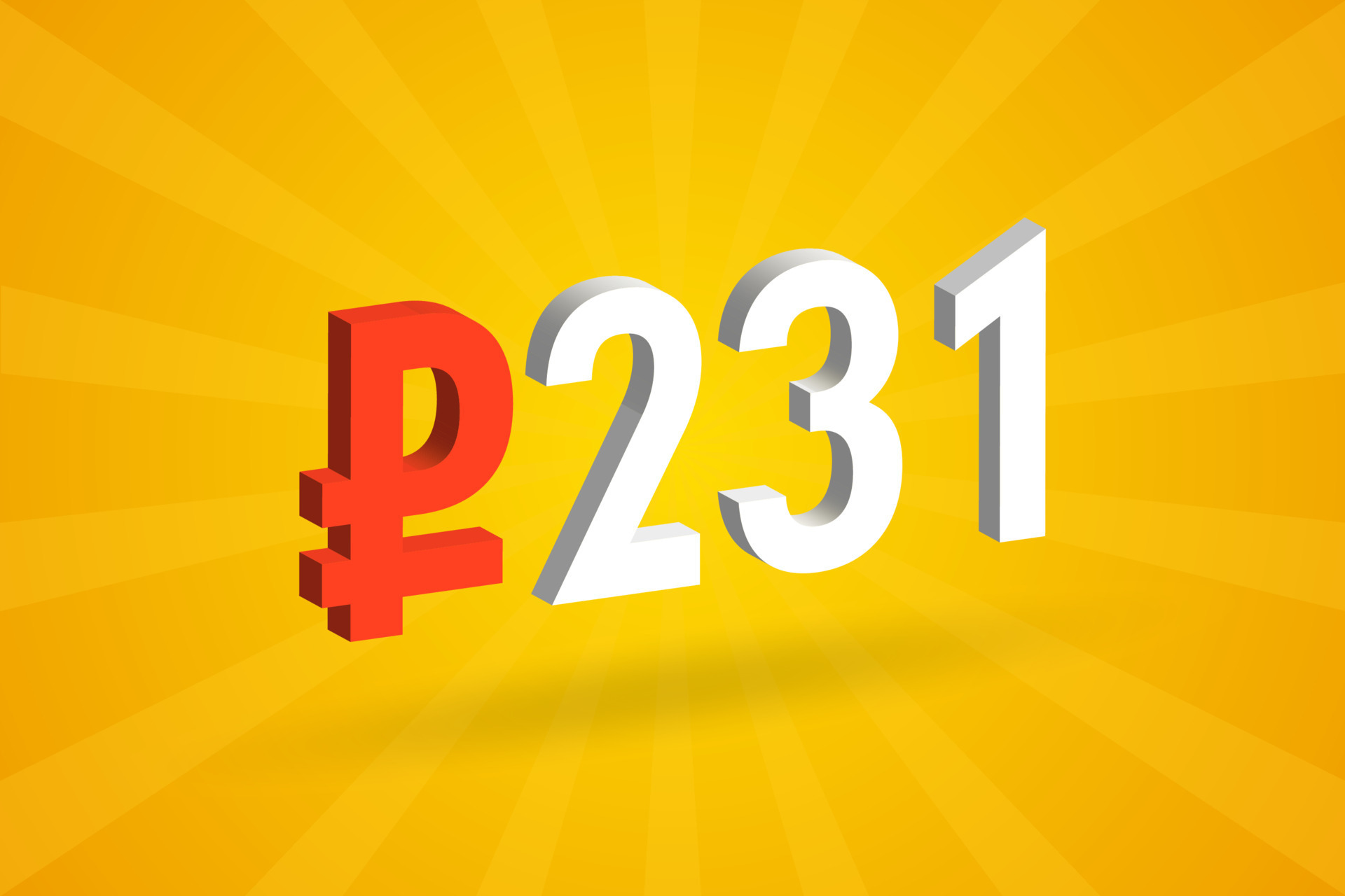 231 Ruble 3D symbol bold text vector image. 3D 231 Russian Ruble ...