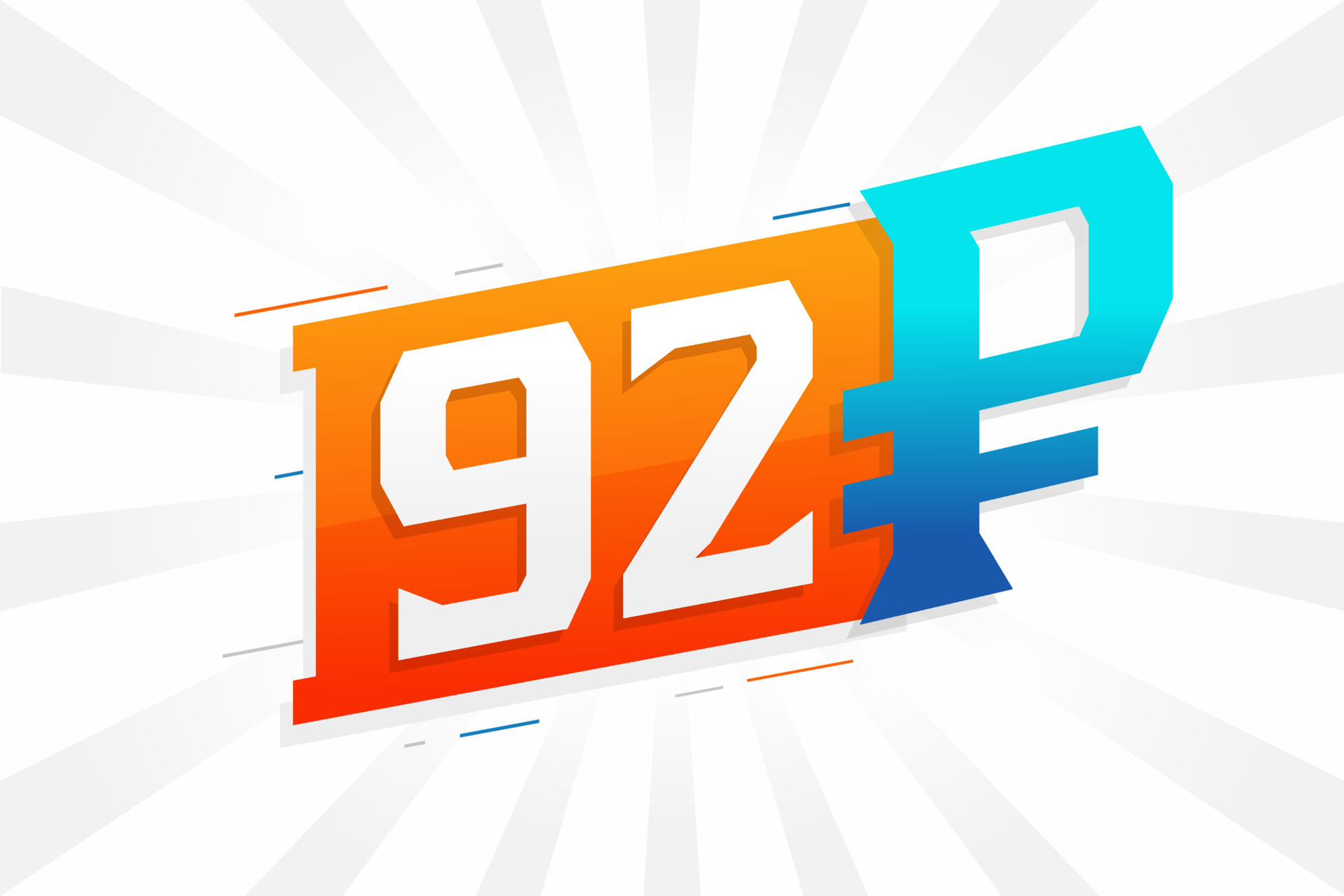 92 Ruble symbol bold text vector image. 92 Russian Ruble currency sign ...
