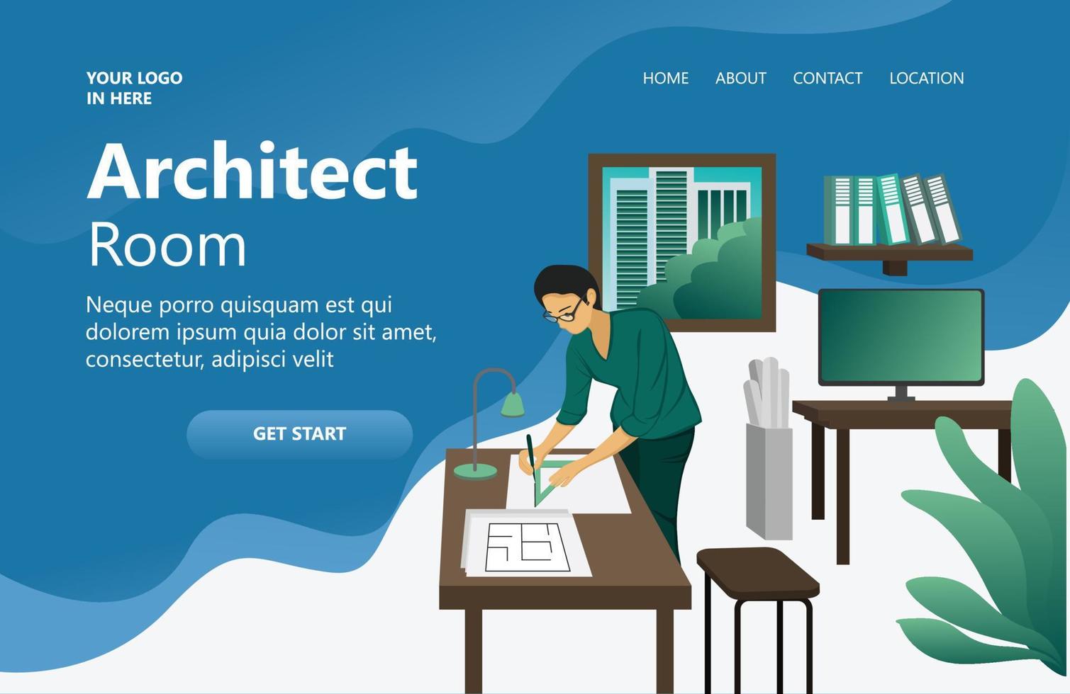 Illustration of an architect working in his office Suitable for landing page, flyers, Infographics, And Other Graphic Related Assets-vector vector