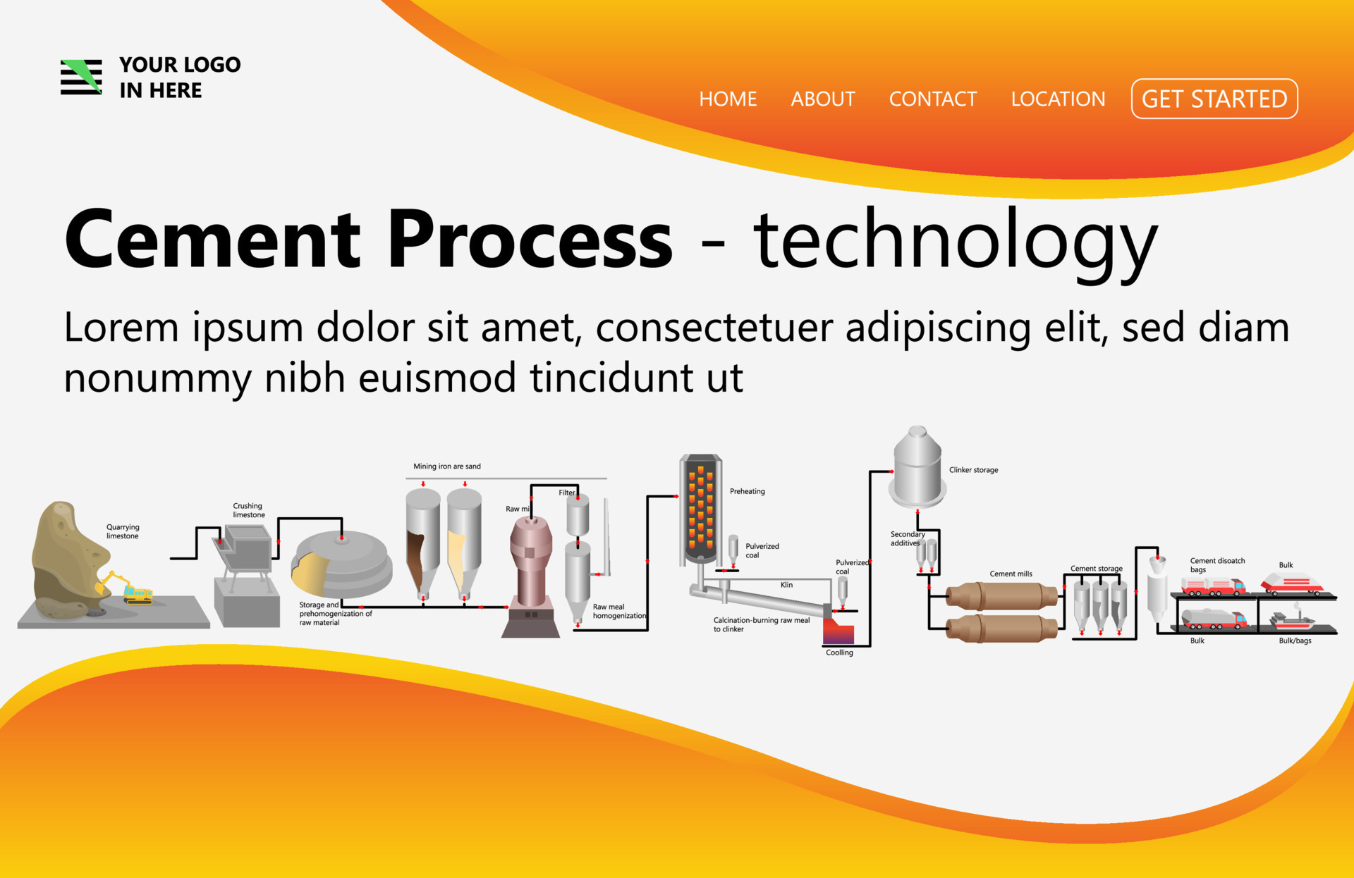 Gravel and cement production, mining process. Ore processing crushing