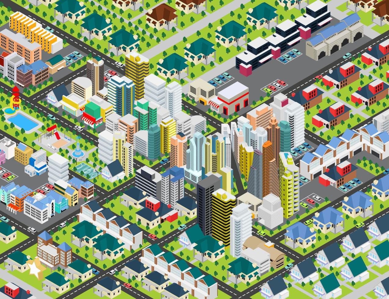ilustración de un mapa de una gran ciudad con calles y edificios de gran altura adecuados para la página de inicio, volantes, infografías y otros activos gráficos relacionados con el vector