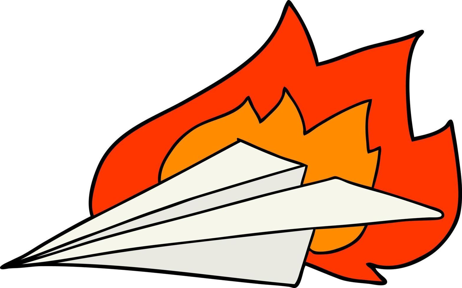 avión de papel de fuego de dibujos animados vector