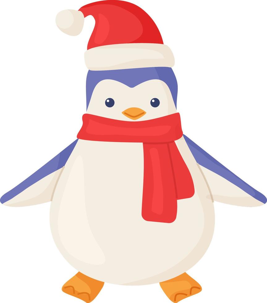 lindo pingüino feliz con gorro y bufanda de navidad vector