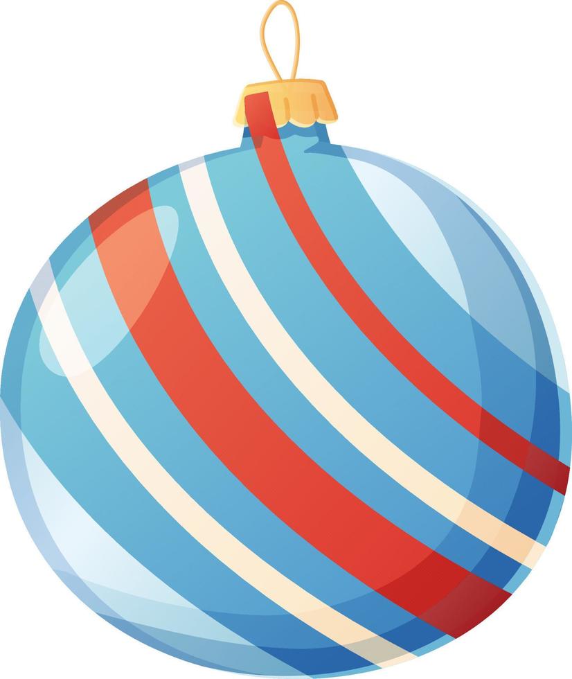 Christmas Blue with white red lines net traditional ball in realistic cartoon style. vector