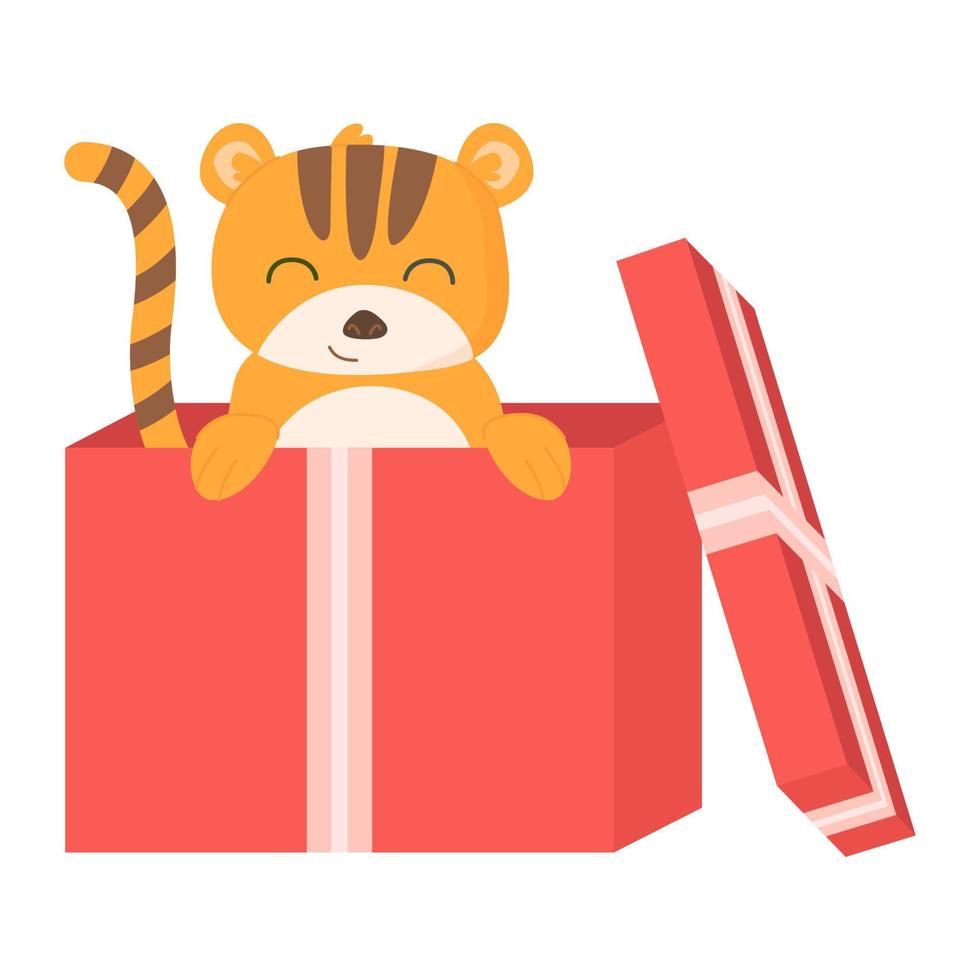 Cute tiger symbol of the year 2022 in cartoon style vector