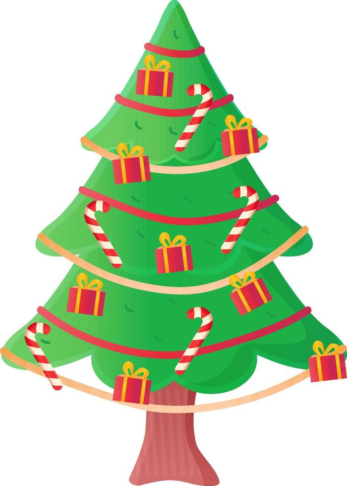 bonito árbol de navidad decorado bolas y guirnaldas vector