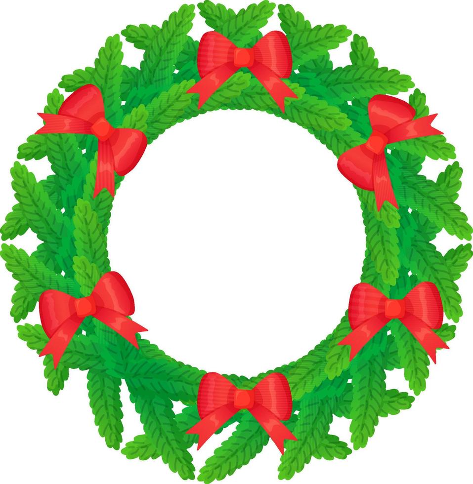 Christmas wreath with balls bows bells candy and flowers vector