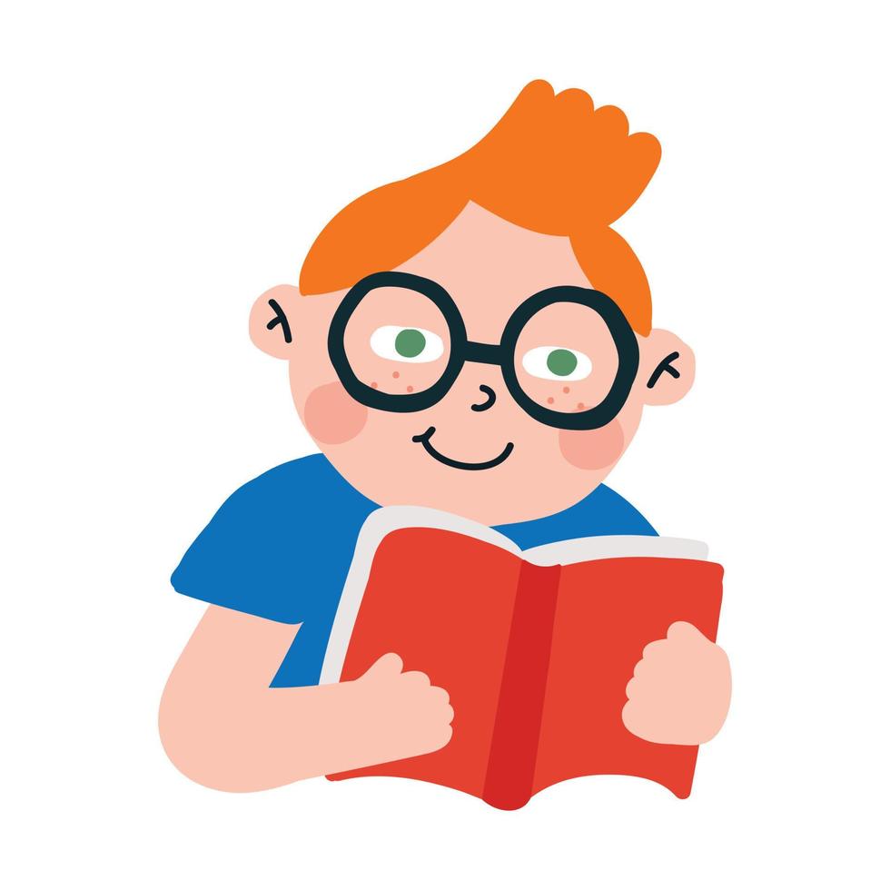 red hair boy green eyes reading book vector