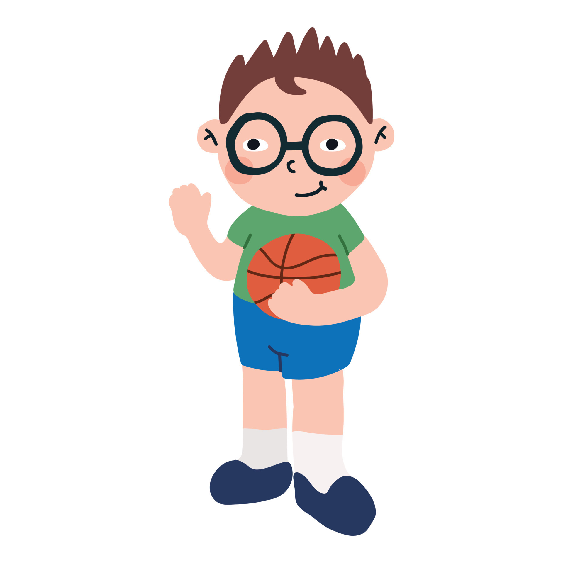 brown hair boy black eyes wearing glasses yellow skin with basketball  13738803 Vector Art at Vecteezy