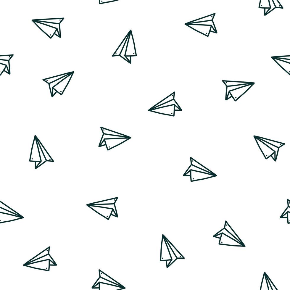 Seamless pattern with paper plane. Hand drawn vector illustration in doodle style