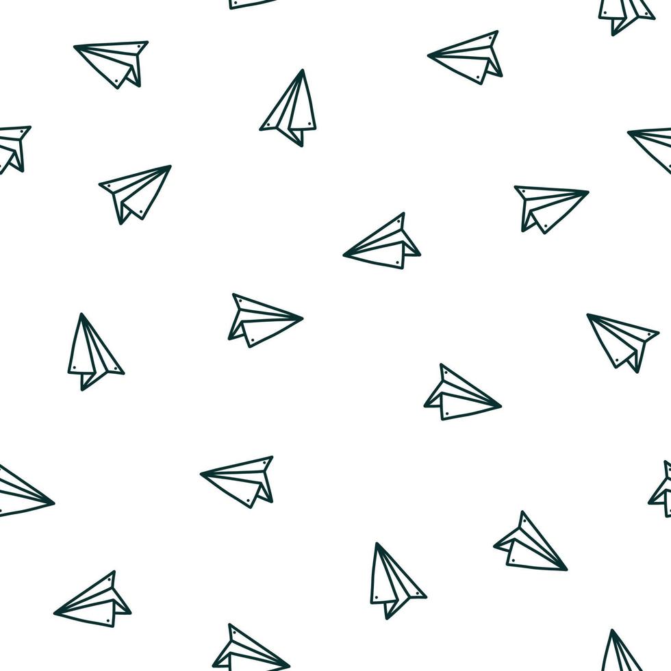 Seamless pattern with paper plane. Hand drawn vector illustration in doodle style