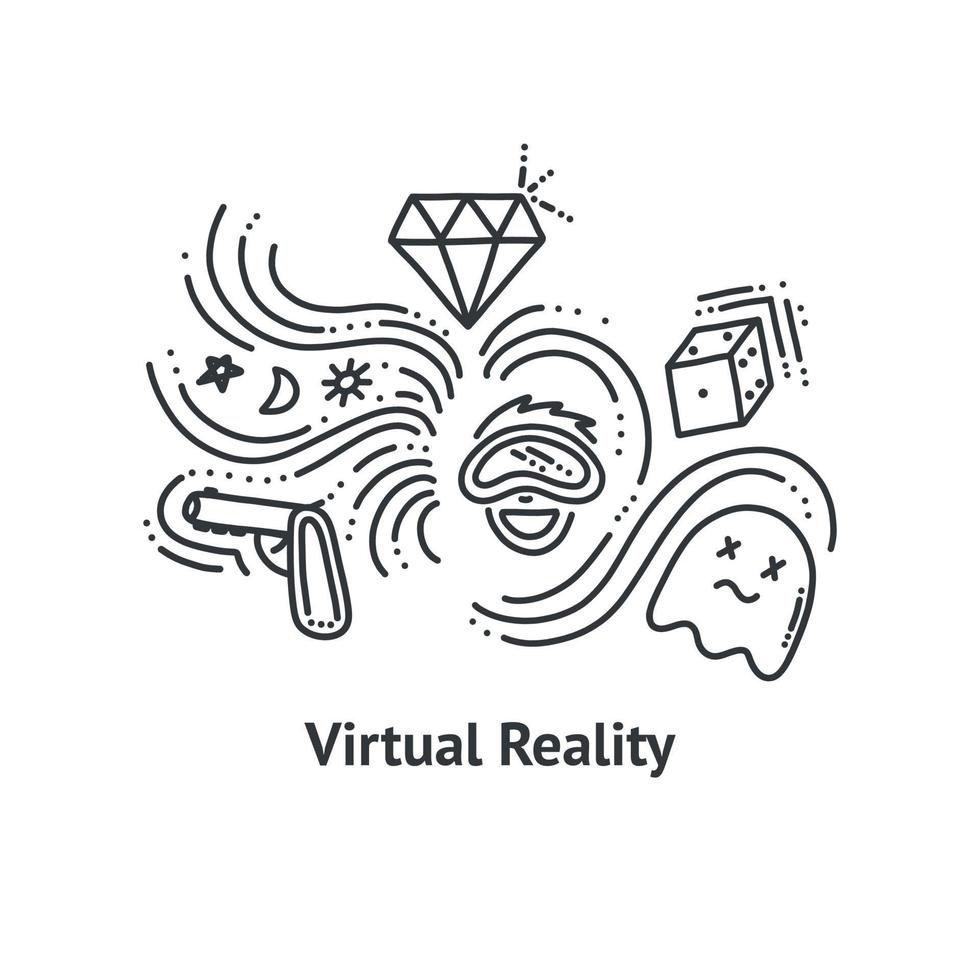 Virtual reality print. Outline vector illustration