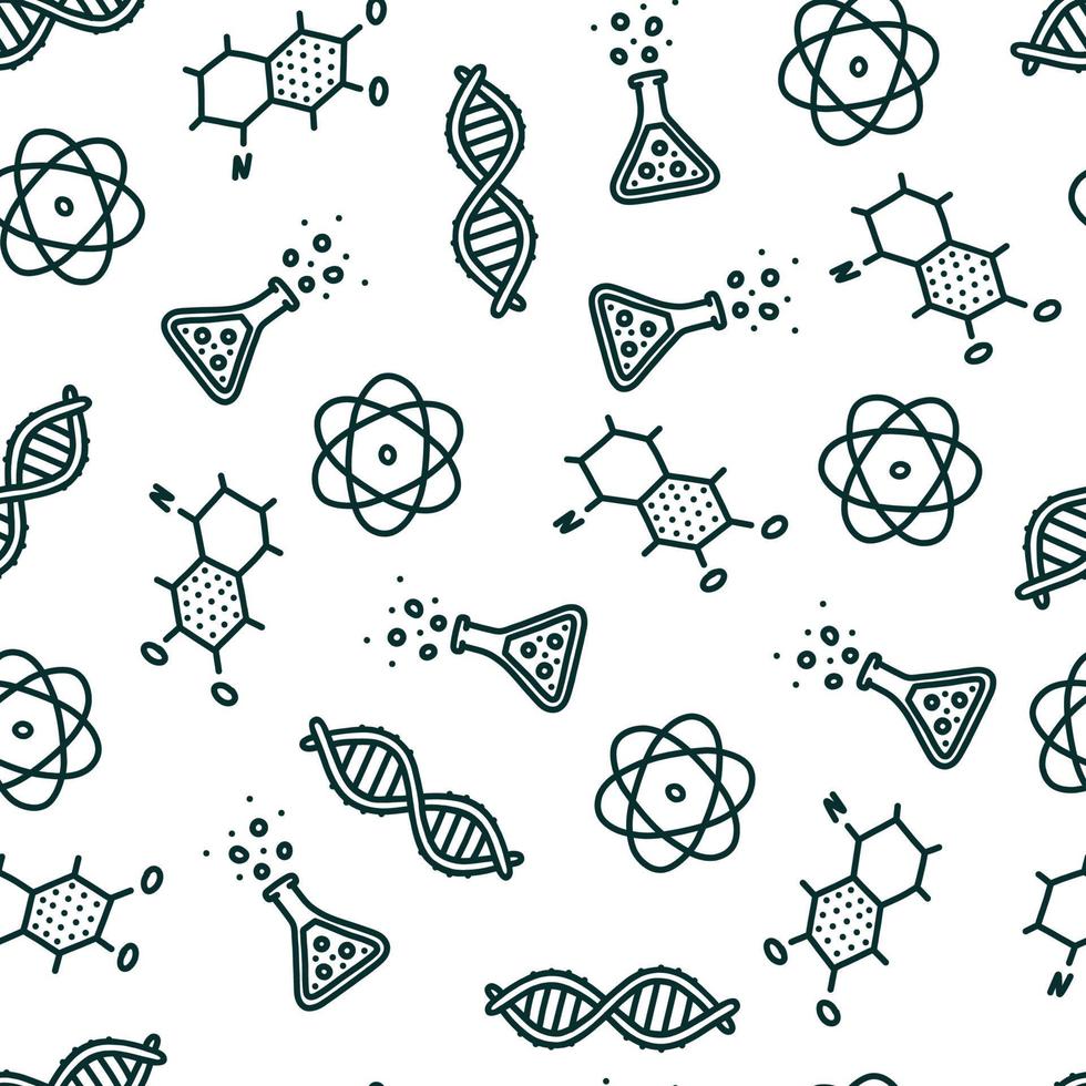 Seamless pattern with scientific objects. Vector illustration in doodle style