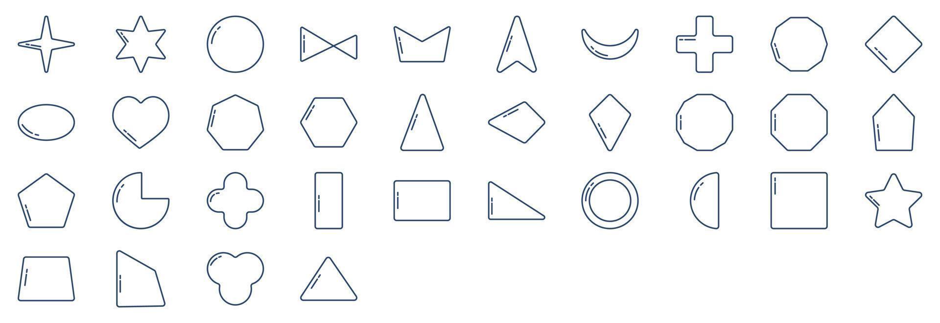 Collection of icons related to Geometric Shapes, including icons like Circle, Polygon, Cross and more. vector illustrations, Pixel Perfect set