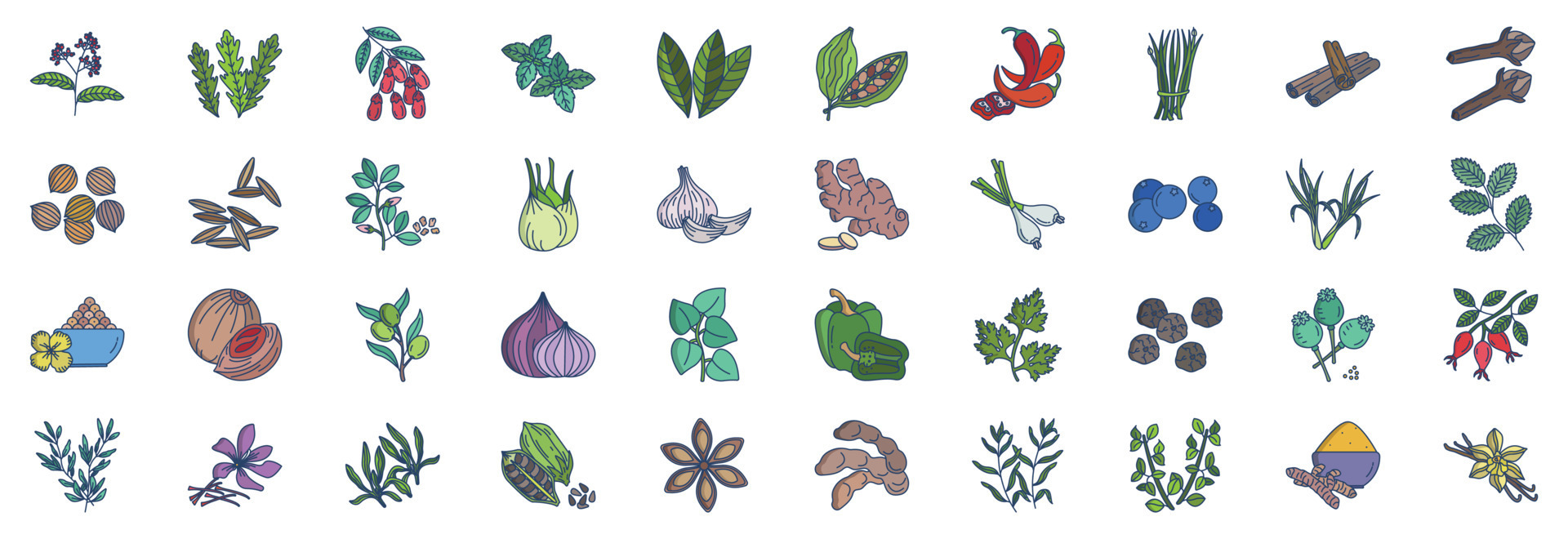Collection of icons related to Herbs and Spices, including icons like