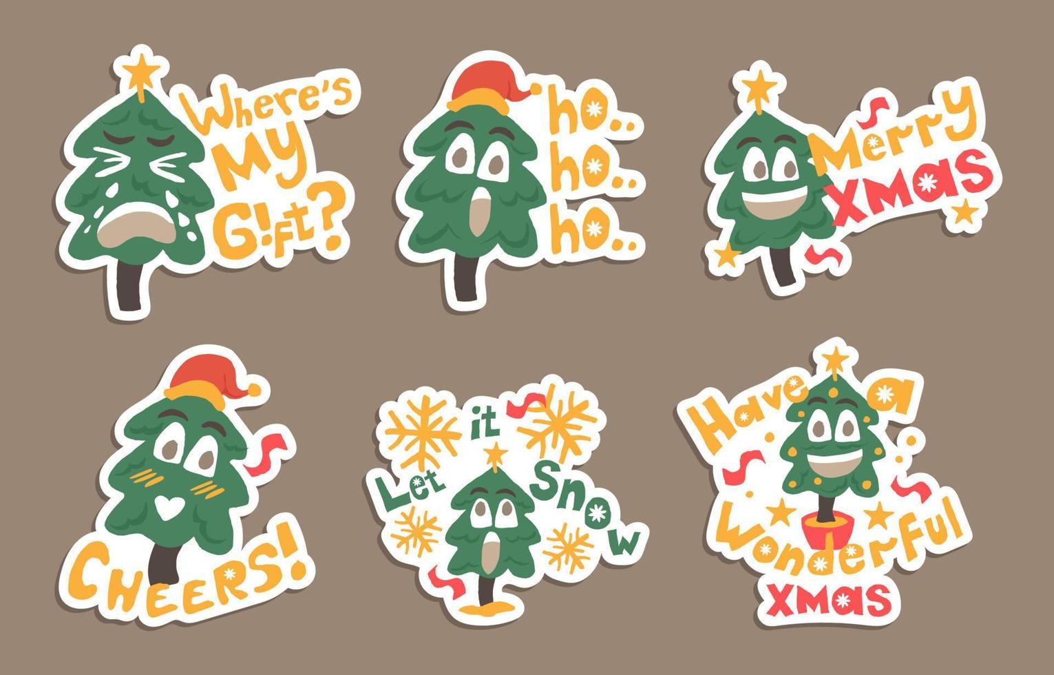 Playful Cartoon Christmas Tree Greeting Sticker vector