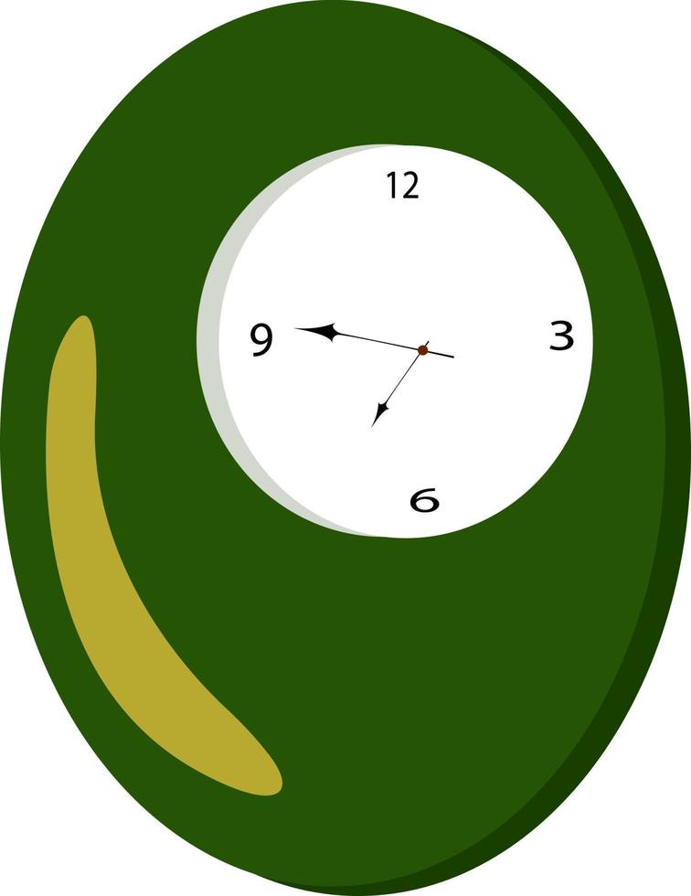 Green clock, illustration, vector on white background.